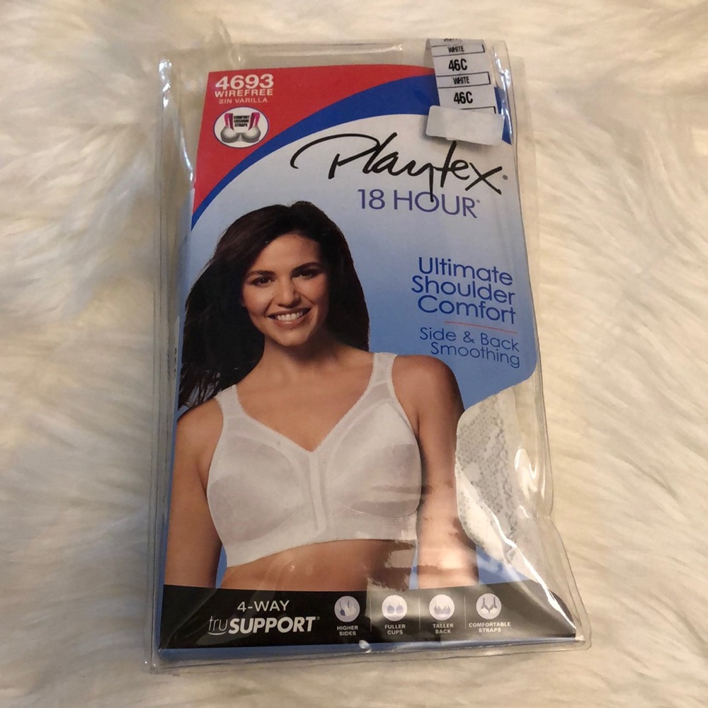 NWT Playtex Bra Size 46C - 18 Hour White 4-Way Support Bra - Wirefree - Tagless